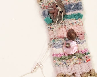 Beach Theme Boho Tapestry Necklace, Shell, Starfish, Linen and Hemp Woven Soft Fringed Summer Jewelry