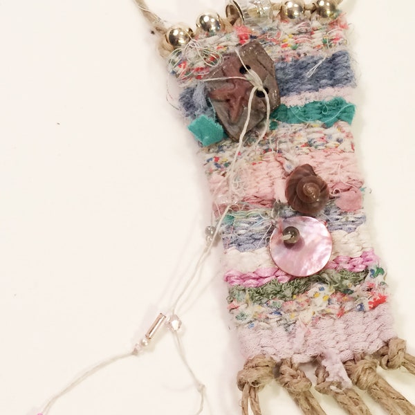 Beach Theme Boho Tapestry Necklace, Shell, Starfish, Linen and Hemp Woven Soft Fringed Summer Jewelry