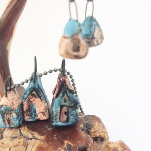 Necklace and Earring Set: Colorful Crooked Houses