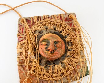 Woven Sunface Necklace: Fiber and Pottery