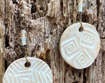 Vintage Ceramic Earring, Different Each Ear, Asymmetrical, Graphic patterns