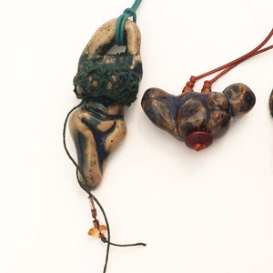 Goddess Bead Necklace, Venus of Willendorf, Primordial Fertility Symbol, Primitive Female Form, Rustic Primitive, Handmade Pottery