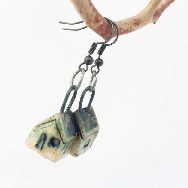 Miniature Dark House Earring,Tiny Twisted Weird Clay Houses