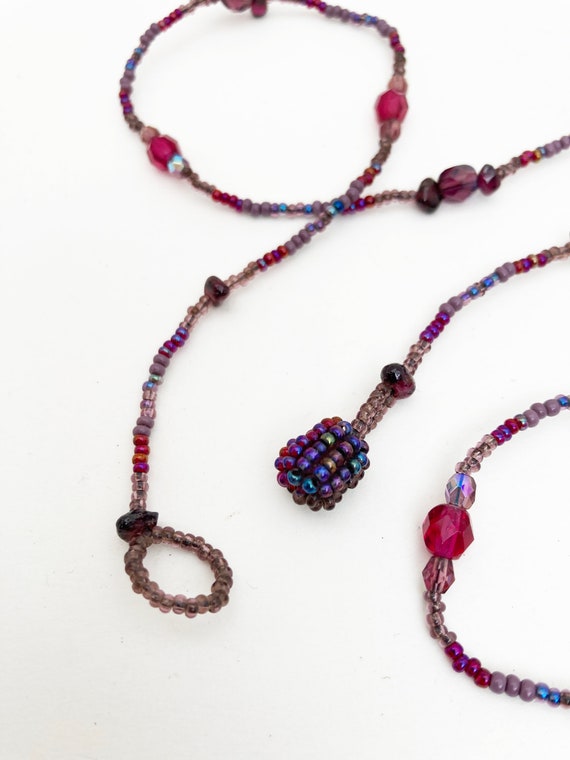 Beautiful Beaded Pouch Necklace Raspberry Pink Pu… - image 5