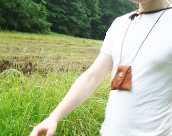 Primitive Rustic Soft Leather Pouch Necklace, Costume;  Native American Style , LARP, Reenactment, Renfair