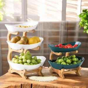 Three-Tier Wooden Serving Stand: Elegant Multi-Tier Dinnerware