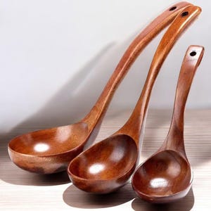 Wooden Soup Ladle – Large Natural Wood Serving Spoon, Handmade Cooking Utensil for Kitchen & Restaurant