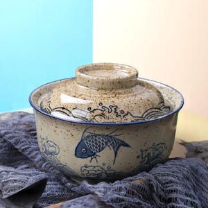6.5&quot; Japanese Ceramic Ramen Bowl with Lid – Noodle Soup Rice Kitchen Tableware Gift