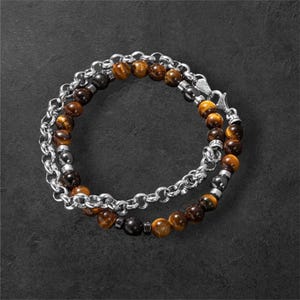 Tiger Eye & Hematite Stone Bracelet - Silver Accent Men&#39;s Jewelry