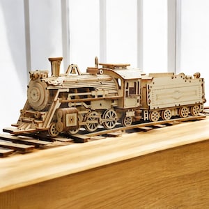 3D Wooden Locomotive Puzzle: DIY Mechanical Model Kit