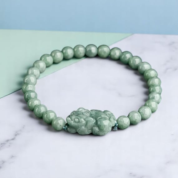 Natural Burmese Jade Pixiu Bracelet – Handmade Green Jadeite