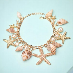 Boho Beach Bracelet – Starfish & Shell Charm Bangle for Women, Summer Fashion Jewelry