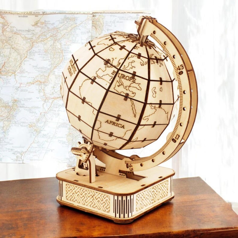 3D Globe Wooden Puzzle Toy – Mechanical Assemble Earth Model Set, DIY ...