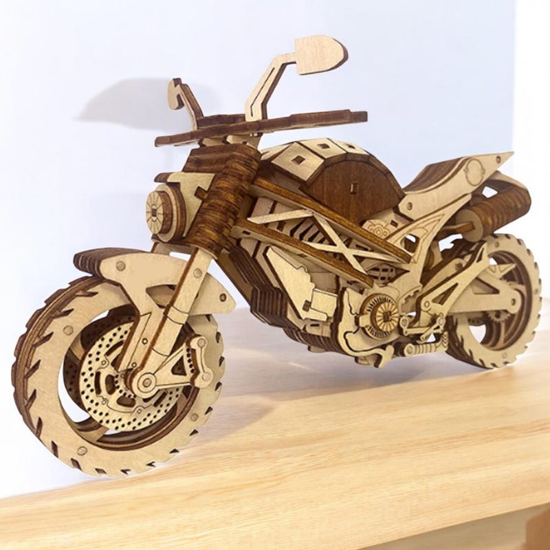 3D Retro Wooden Motorcycle Puzzle Decor