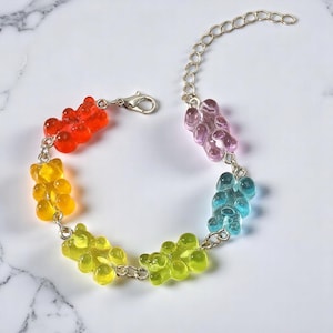 Rainbow Gummy Bear Charm Bracelet: Y2K Candy Jewelry
