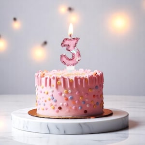 Pink Butterfly Number Candle: Handmade Sequin Birthday Cake Topper