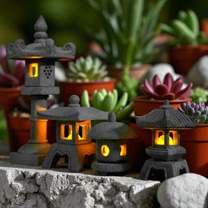 Mini Pagoda Lantern Light Garden Statue Zen Yard Aquarium Bonsai Outdoor Decor