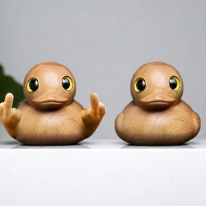 Funny Middle Finger Duck – Handmade Wooden Mini Duck Figurine for Desk, Home & Garden Decor