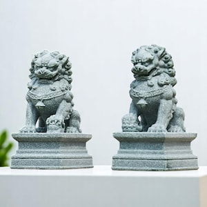 Foo Dog Statue Pair: Chinese Guardian Lion Figurines, Feng Shui Decor