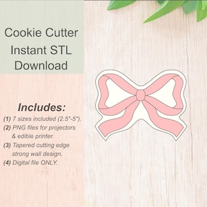 Slim Bow Cookie Cutter-STL Digital File + PNG Image