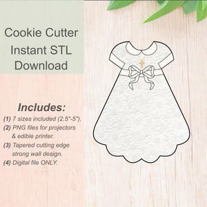 Baby Girl Baptism Dress Cookie Cutter-STL Digital File + PNG Image