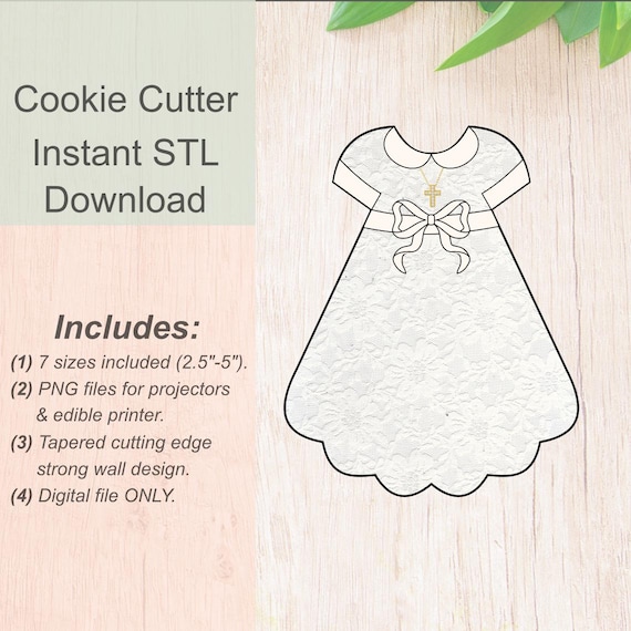 Baby Girl Baptism Dress Cookie Cutter-STL Digital File + PNG Image