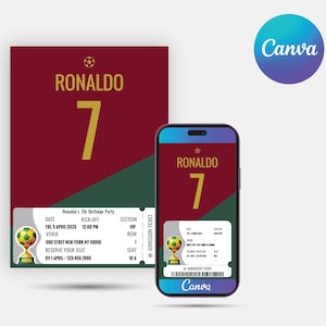Birthday Invitation | Editable Ronaldo Birthday Invitation | Canva Digital Template | Printable Party Invite | Birthday Party | Png|Jpg