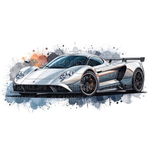 Sport Car Clipart Sport Car Png Jpg Silver Racing Car, Watercolor Sport Car Clipart High Quality JPG, Clipart, Junk Journal Digital Download