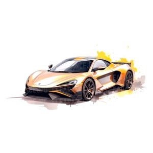 Sport Car Clipart Sport Car Png Orange  Racing Car, Watercolor Sport Car Clipart, High Quality JPG, Clipart, Junk Journal Digital Download