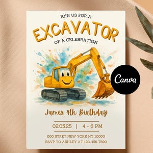 Construction Birthday Invitation, Construction Invitation, Dump Truck Party Invite, Construction Party, Boy Birthday,Editable Canva Template