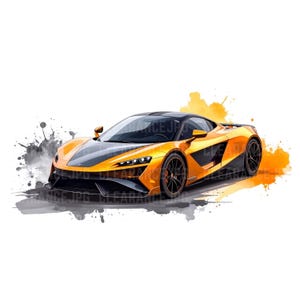 Sport Car Clipart Sport Car Png Orange  Racing Car, Watercolor Sport Car Clipart, High Quality JPG, Clipart, Junk Journal Digital Download