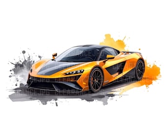 Sport Car Clipart Sport Car Png Orange  Racing Car, Watercolor Sport Car Clipart, High Quality JPG, Clipart, Junk Journal Digital Download