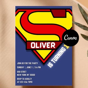 Editable Superhero Invitation Template Editable Bat Birthday Invitation Digital Printable Super Man Birthday Party Invitation Kid birthday
