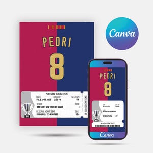 Birthday Invitation | Editable Pedri Barcelona Birthday Invitation | Canva Digital Template | Printable Party Invite | Birthday Party PngJpg