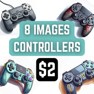 8 Clipart di controller di gioco, console di gioco, clipart acquerello stampabile, JPG di alta qualità, download digitale, creazione di carta, controller di gioco