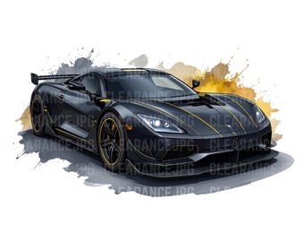 Sport Car Clipart Sport Car Png Jpg Black  Racing Car, Watercolor Sport Car Clipart High Quality PNG, Clipart, Junk Journal Digital Download