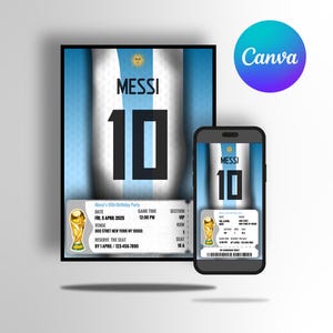 Birthday Invitation | Editable Messi Argentina Birthday Invitation | Canva Digital Template | Printable Party Invite | Birthday Party | Jpg