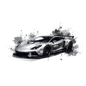 Sport Car Clipart Sport Car Png Black Racing Car, Watercolor Sport Car Clipart, High Quality JPG, Clipart, Junk Journal Digital Download