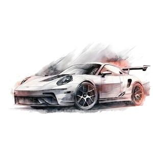 Sport Car Clipart Sport Car Png Jpg White Racing Car, Watercolor Sport Car Clipart, High Quality JPG, Clipart, Junk Journal Digital Download