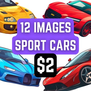 12 Sport Cars Clipart Png Svg Jpg Racing Car, Watercolor Pickup Truck Clipart, High Quality JPG, Clipart, Junk Journal Digital Download