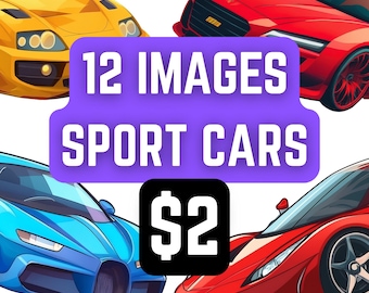 12 Sport Autos Clipart Png svg Jpg Rennauto, Aquarell Pick-up Truck Clipart, hochwertige JPG, Clipart, Junk Journal digitaler Download