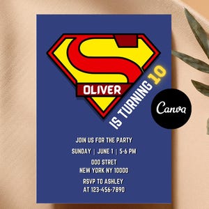 Editable Superhero Invitation Template Editable Bat Birthday Invitation Digital Printable Super Man Birthday Party Invitation Kid birthday
