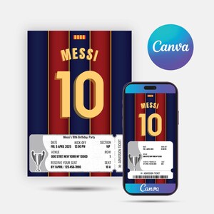 Birthday Invitation | Editable Football Messi Soccer Birthday Invitation | Canva Digital Template | Printable Party Invite | Birthday Party