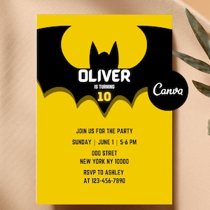 Editable Superhero Invitation Template Editable Bat Birthday Invitation Digital Printable Bat Boy Birthday Party Invitation Kid birthday