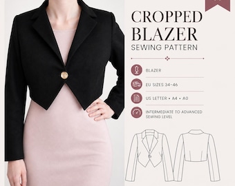 Cropped Blazer Sewing Pattern PDF | Fitted Lined Jacket with Lapels | Sizes EU 34–46