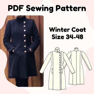 Modello di cucito per cappotto invernale / Download PDF in formato A4, US Letter e A0 / Download digitale immediato