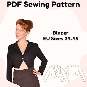 Damen Kurz Blazer / Jacke Digitales PDF Schnittmuster | PDF Download in A4, US Letter & A0 | Sofortiger digitaler Download