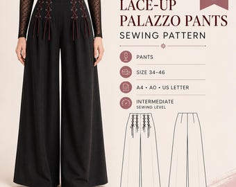 Patrón de costura para pantalones anchos en PDF / Pantalones fluidos / Tallas 34-46 / Descarga instantánea