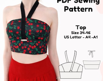 Halter Neck Top Sewing Pattern PDF | Tie Neck Summer Top | Sizes EU 34–46