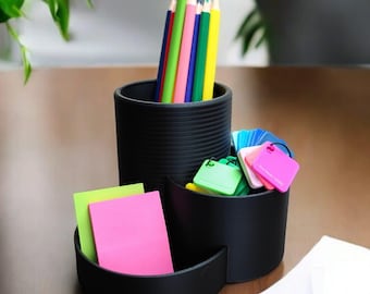 Modern Triple Cup Utensil Caddy- Office Desk Organizer